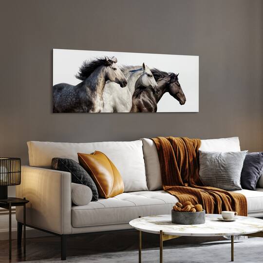 Empire Art Direct 63" x 24" Horse Trilogy 1 Frameless Free Floating Printed Tempered Glass Wall Art